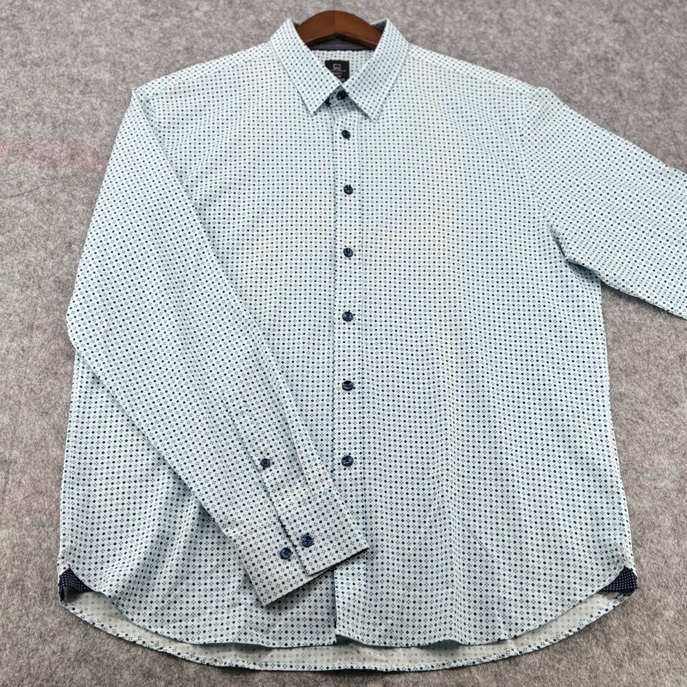 Michael Strahan Mens XL Modern Fit Geometric Diamond Stretch Button Down Shirt